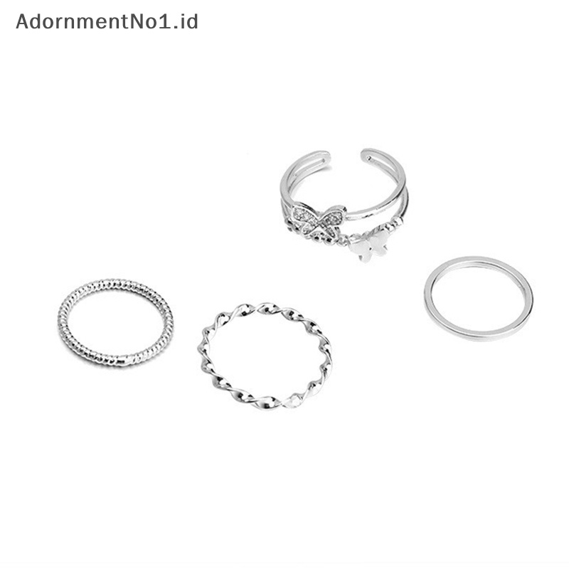 [AdornmentNo1] 4pcs cincin kupu lingkaran polos Set warna perak pembukaan Adjustable Fashion pribadi cincin jari untuk wanita perhiasan trendi