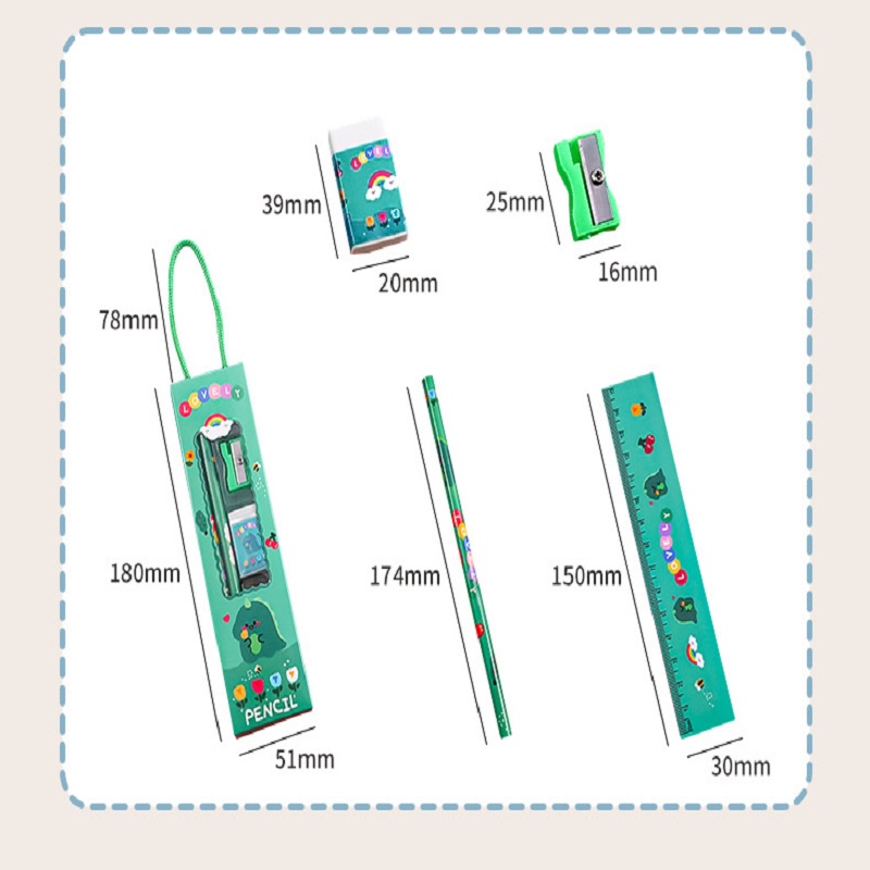 Stationery Paket 5Pcs Set Alat Tulis Pensil Motif Kartun Lucu