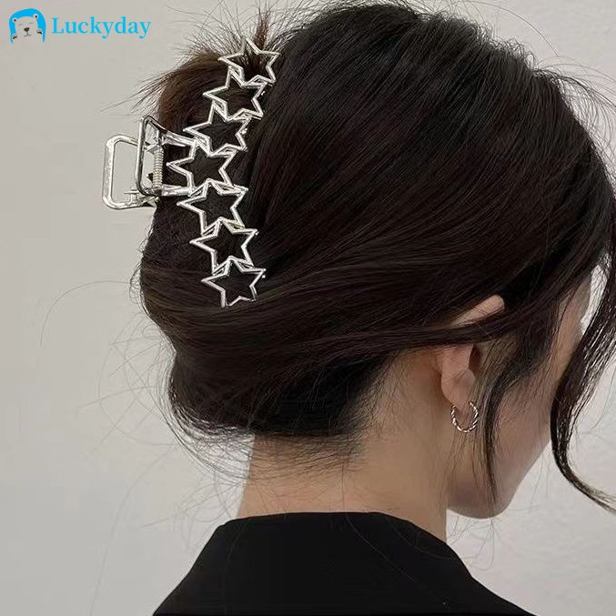 Yeezii Fashion Silver Hollow Pentagram Hair Clip jepit rambut hati sederhana untuk aksesoris rambut wanita