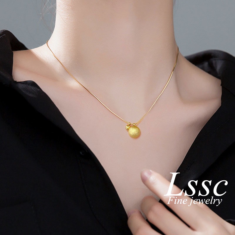 Kalung Titanium Bola Keberuntungan Cantik Korea Emas 18K Anti Karat Aksesoris Wanita Perhiasan Fashion