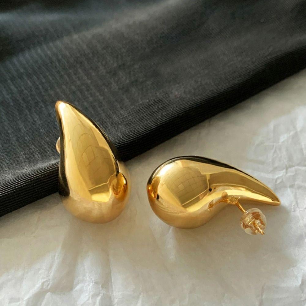 LILY Anting Tetes Air, Anting Tetes Ringan, Niche Chunky Gold Hypoallergenic Stud Earrings Untuk Wanita