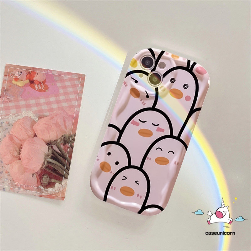 Lucu Ekspresi Lucu Kodok 3D Wavy Curved Edge Soft Phone Case Kompatibel Untuk IPhone XR X7 6s 8 6 Plus 11 13 7Plus 14 12 Pro Max XS Max SE 2020 Kartun Kawaii Duck Pasangan Cover