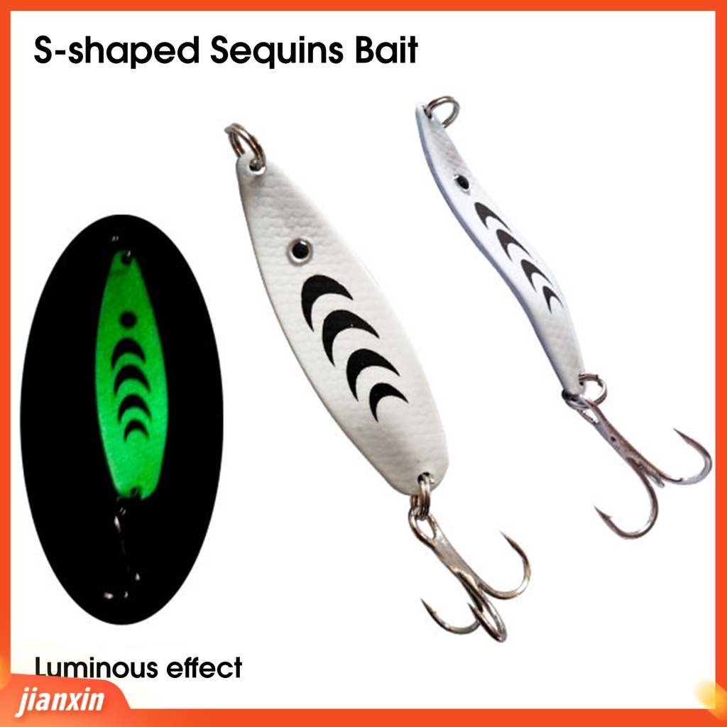 (In Stock) 6.5g /5cm Logam Umpan Pancing Bentuk S Bercahaya Treble Hook Payet Lure Angling Peralatan