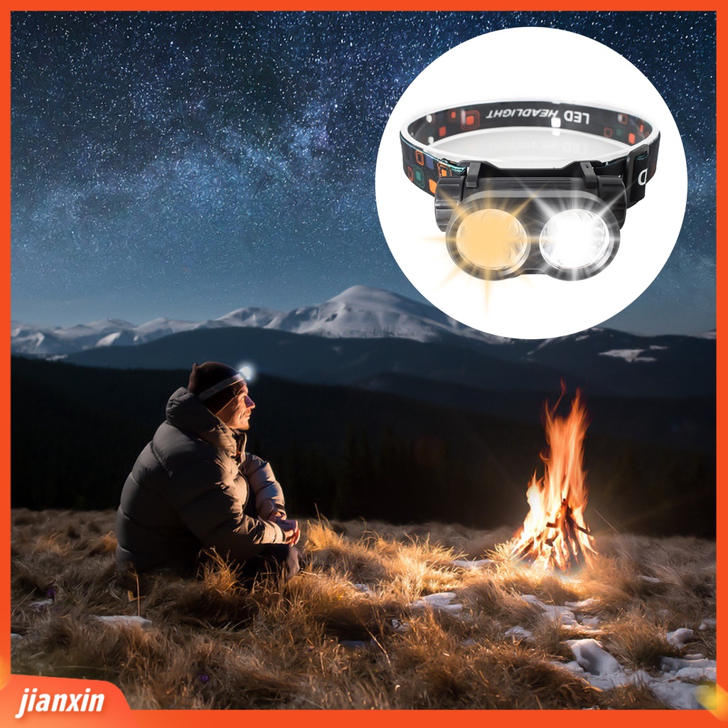 (In Stock) Senter Kepala Memancing Malam Pengisian USB Tahan Air Dapat Disesuaikan Cahaya Putih Kuning