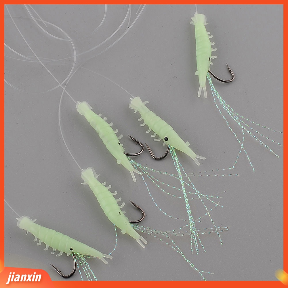 (In Stock) 10 Pcs Silikon Neon Buatan Udang Baja Karbon Kait Umpan Pancing Lure