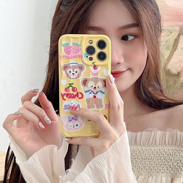 Yellow Cherry Duffy Bear Soft Silicon Case HP iP iPhone 14 + Plus 12 13 Pro Max 11 IMD Wave Girl Woman Casing Apple