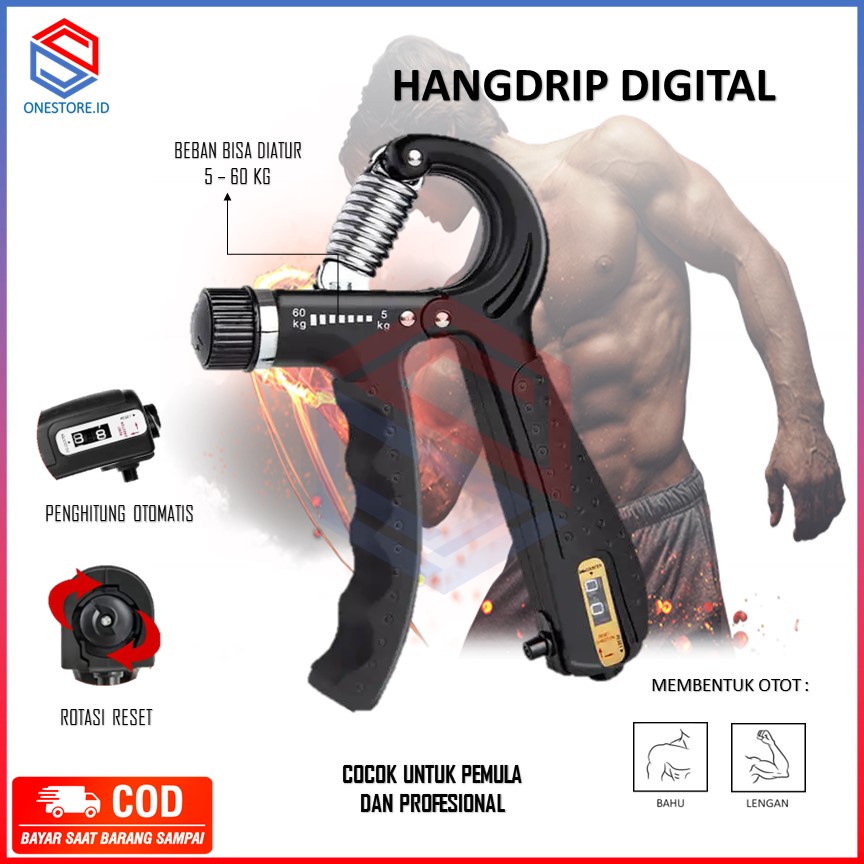 Handgrip Hand Grip 5-60 kg Dengan Penghitung Otomatis Alat bantu fitness Otot lengan Portable With Chronograph Digital 00-99