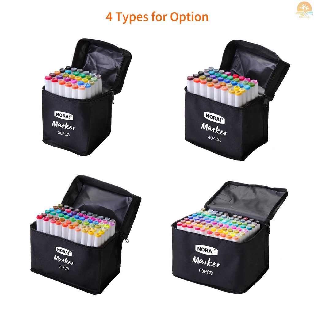 In Stock 40warna Spidol Alkohol Set Double Tipped Colored Bolpen Penanda Seni Titik Halus Dikemas Tas Kain Untuk Anak-Anak Dewasa Mewarnai Gambar Ilustrasi Sketsa Artis