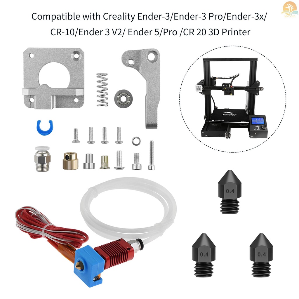 In Stock Dua Pohon Suku Cadang &amp; Aksesoris Printer 3D Yang Ditingkatkan Semua Ekstruder Logam Dengan Kit Hotend 24V Dan 3PCS Nozzle MK8 Baja Yang Diperkeras Kompatibel Dengan Creality Ender-3/Ender-3 Pro