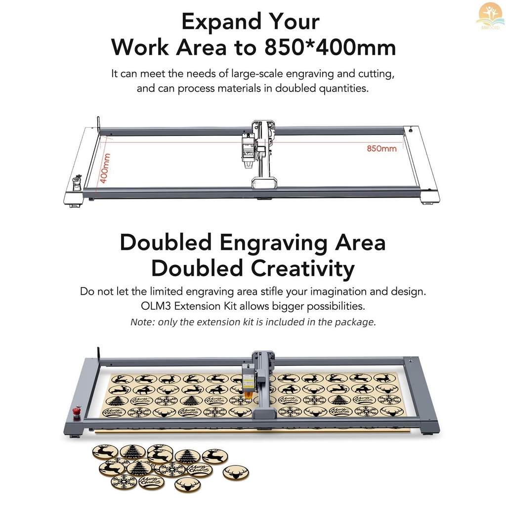 In Stock ORTUR Engraving Area Yaxis Extension Kit Untuk Laser Master 3mesin Ukir Expand to 850x400mm Area Kerja Presisi Tinggi Efisiensi Pengerjaan Untuk Highe Objek Besar