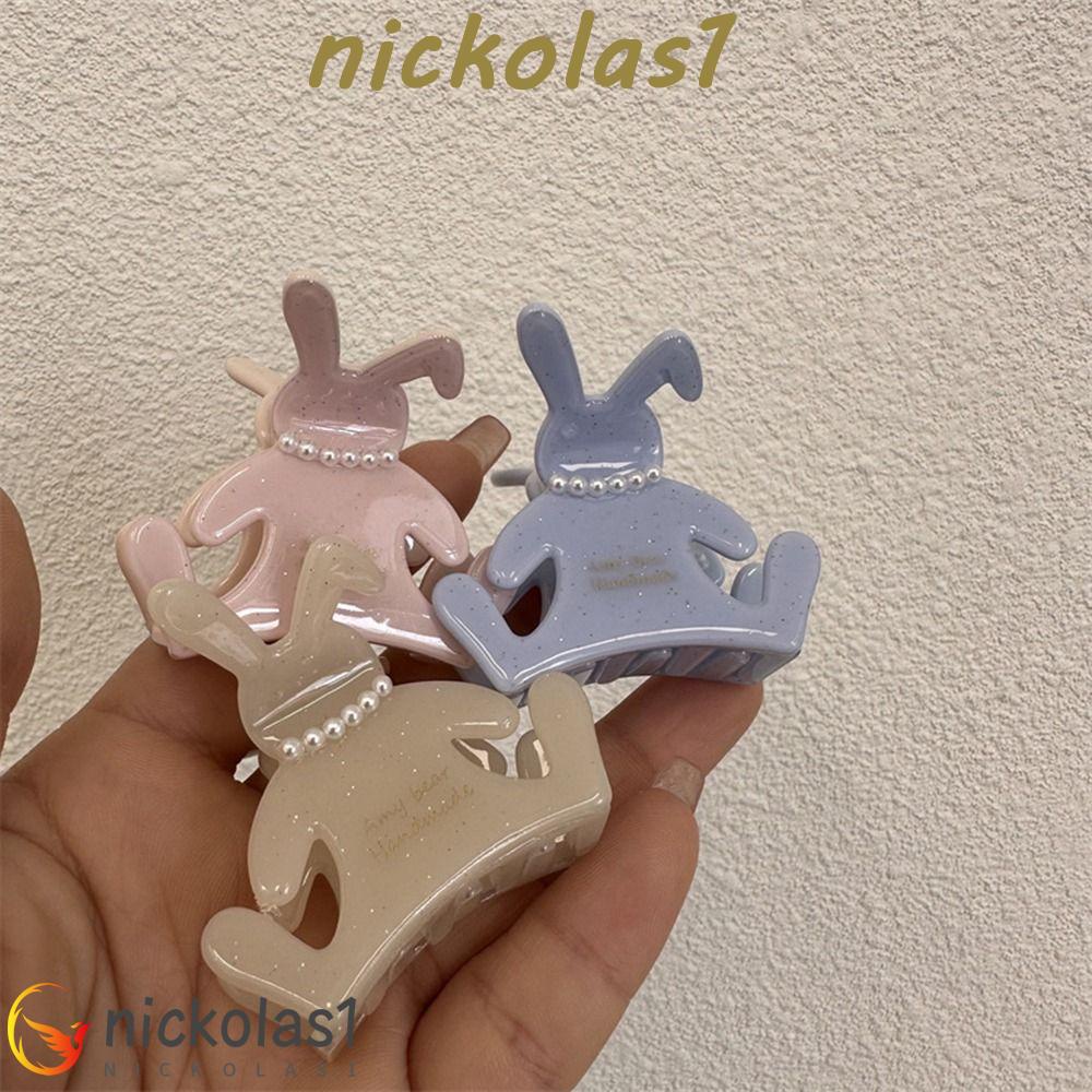NICKOLAS1 Kelinci Rambut Cakar Kepribadian Manis Ponytail Holder Mutiara Untuk Gadis Asam Asetat Hiasan Kepala Hiasan Kepala Untuk Wanita Women Hair Clip