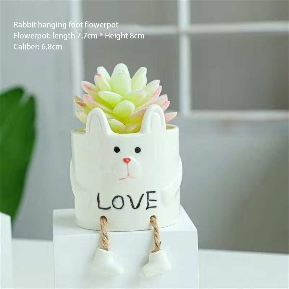 ღ Pot Bunga Lucu Kreatif Keramik Kaki Gantung Pot Bunga Tanaman Berdaging Boneka Dekorasi Desktop Succulent Wadah Aksesoris Dekorasi Rumah