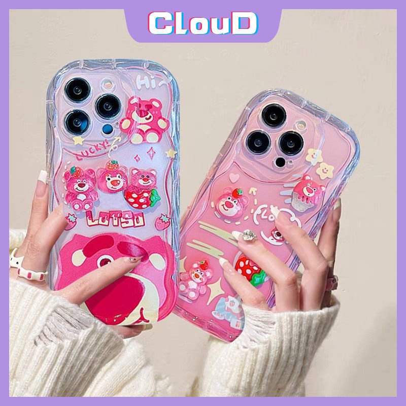 Casing Tepi Melengkung Bergelombang 3D Untuk Realme C33 C11 C21Y C15 C20 C25Y C30 C17 C3 C21 C20A C55 C53 5s 6i 9i 5 7i 5i C31 C25s C12 C25 C35 Lembut Lucu Strawberry Bear Manyo 3D Steric Doll Case