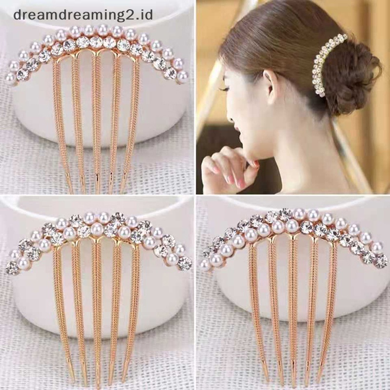 (drea) 5gigi Sisir Sisi Rambut Mutiara Kristal Hairpin Comb Wedding Bridal Berlian Imitasi Mutiara Kristal Sisir Rambut Cakar Hairpin Hiasan Rambut Aksesori //