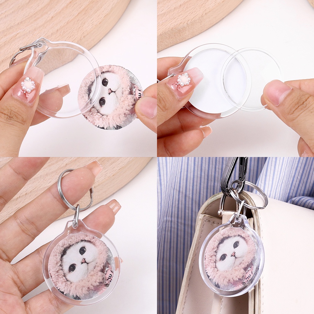 Split Ring Key Ring Custom Round Square Keyring Wanita Transparan Insert Foto Gantungan Kunci Pasangan Hadiah Akrilik Bening Kosong Bingkai Foto Pria Kreatif Gantungan Kunci Liontin DIY Untuk Tas