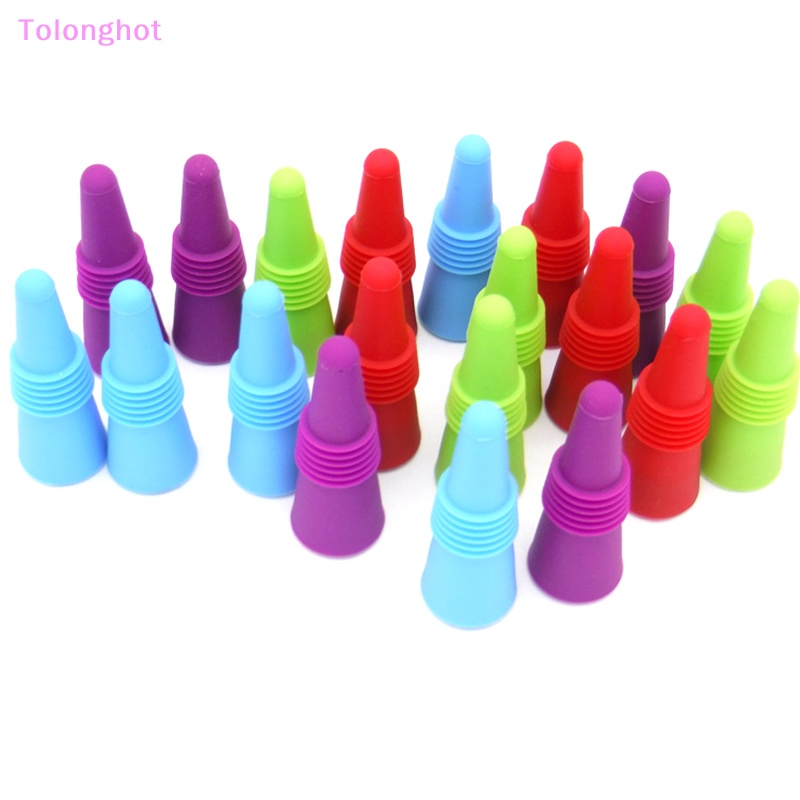 Tolonghot&gt; 4/8Pcs Sumbat Wine Untuk Botol Wine Colorful Silikon Stainless Steel Wine Stopper Wine Outlet Cap Penutup Botol Minuman Sumur