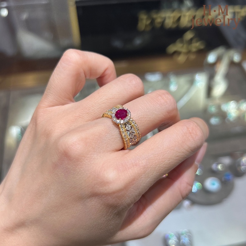 18k Emas Renda Cincin Fashion Zamrud Berwarna Permata Cincin Ruby Biru Berlian Ornamen