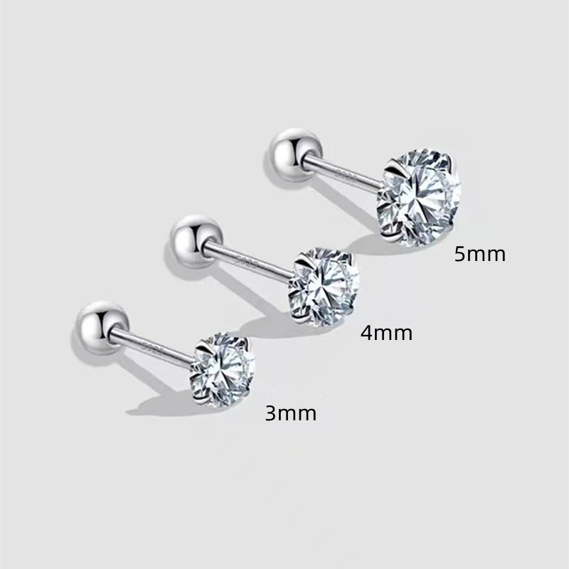 Anting Sekrup Unisex Minimalis Empat Cakar Dengan Desain Simple Dan Halus Warna Silver