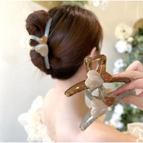 Musim Panas Gadis Manis Ponytail Jepit Hiasan Kepala/Akrilik Warna Senada Cinta Besar Ambil Klip/Wanita Elegan Semua Pertandingan Jepit Rambut/Korea Sederhana Mode Hiu Klip Aksesoris Rambut