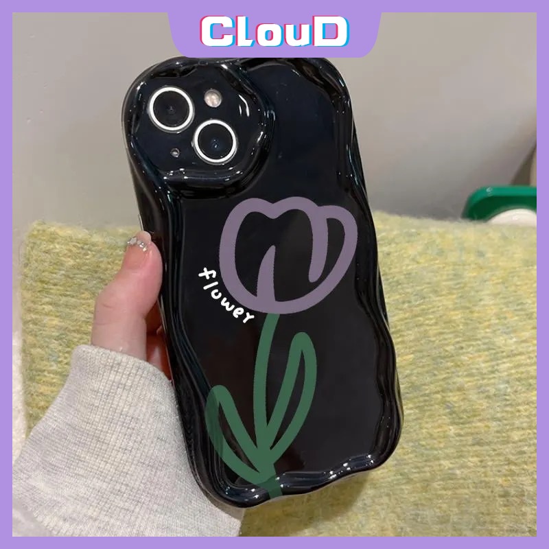 Casing Tahan Guncangan Tepi Melengkung Bergelombang 3D Untuk Infinix Hot11 10 20 30 9 8 12 Play Note12 G96 Smart 7 5 6 6Plus Hot8 9 30i 10Lite Vintage Black Tulip Retro Purple Little Dot Tulip Case