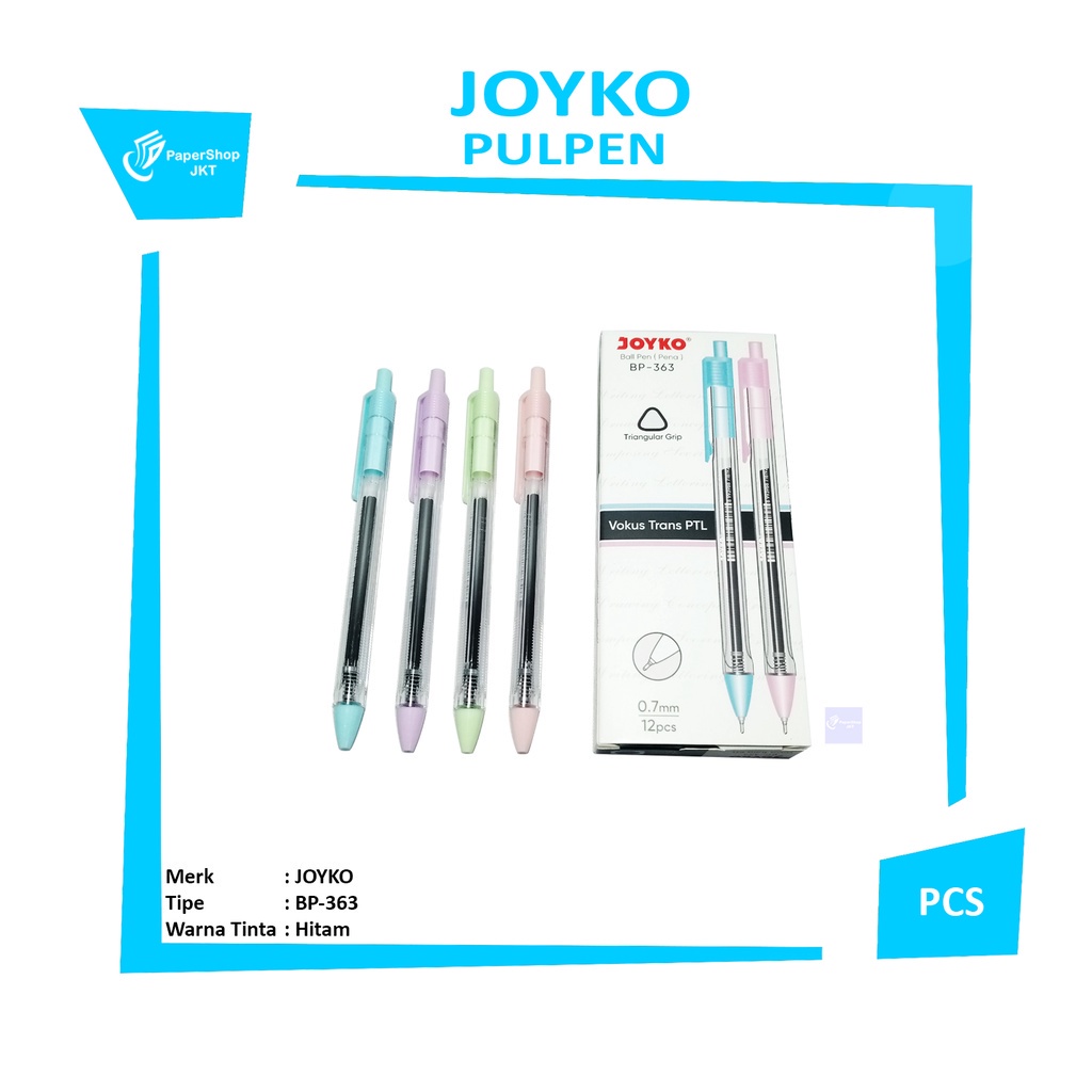 

JOYKO - Ballpen Pena Vokus Trans PTL BP-363 Tranparan Tinta Hitam - Pcs