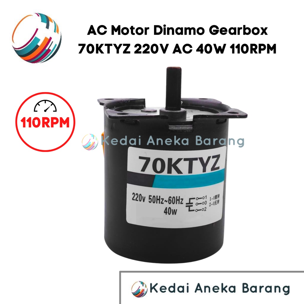 AC Gear Gigi Gearbox Dinamo Motor 70KTYZ 220V 110RPM 40W Single Phase High Torque Torsi Besar Tinggi