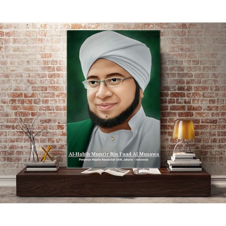 Dekorasi dinding gambar habib munzir ukuran 47x31, hiasan dinding aestetic, poster wali bingkai kayu