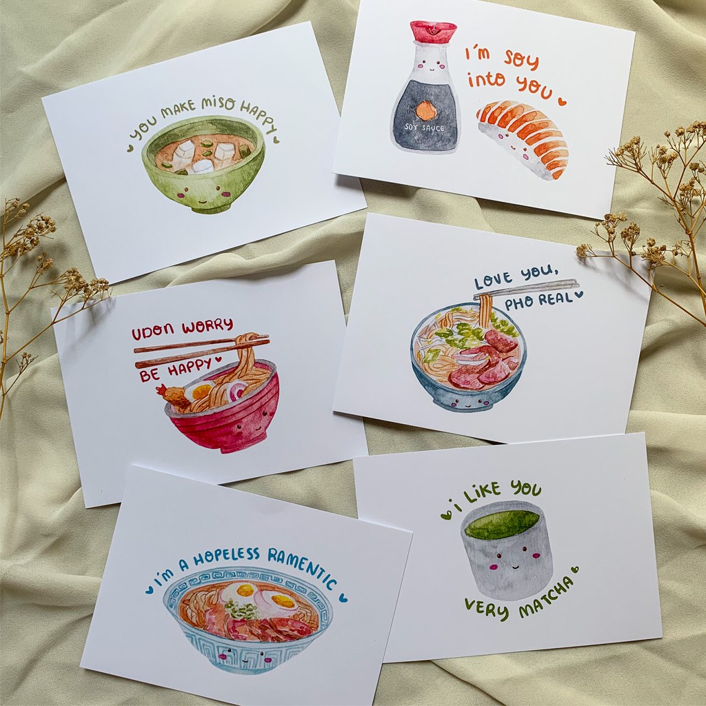 

Food Pun Postcard by STAMP AND PAPER / Post Card Kartu Pos Love Don't Worry Japanese Food