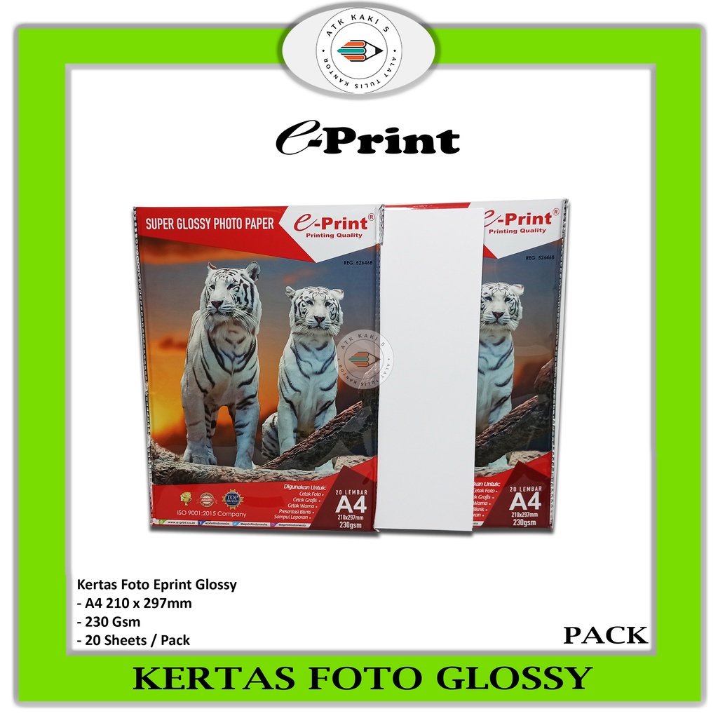 

E- Print - Kertas Foto Glossy 230 Gsm - A4 Isi 20 Lembar -Pack