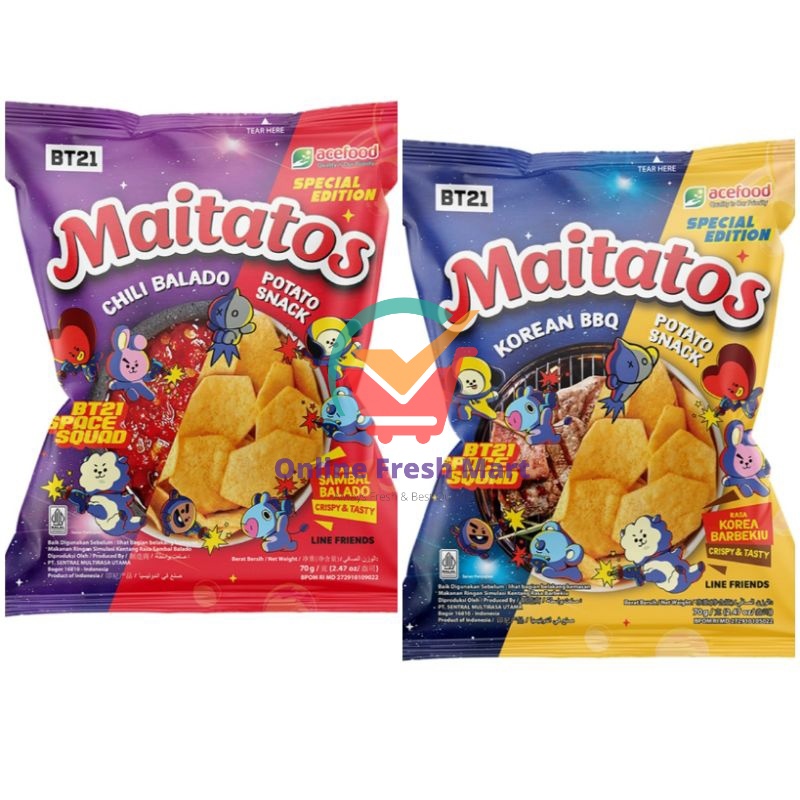 

Mr. Hottest Maitatos snack potato chips korean bbq chili balado 70g edisi bt21 - Online Fresh Mart Denpasar