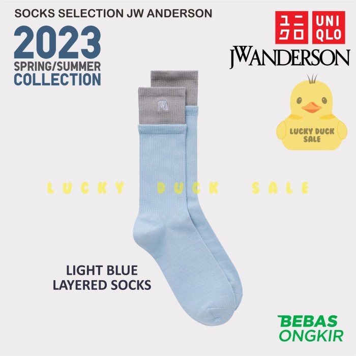 [LA52] UNIQLO JW Anderson Socks Layered Half Kaus Kaki Striped JWA Block - L.Blue Layered