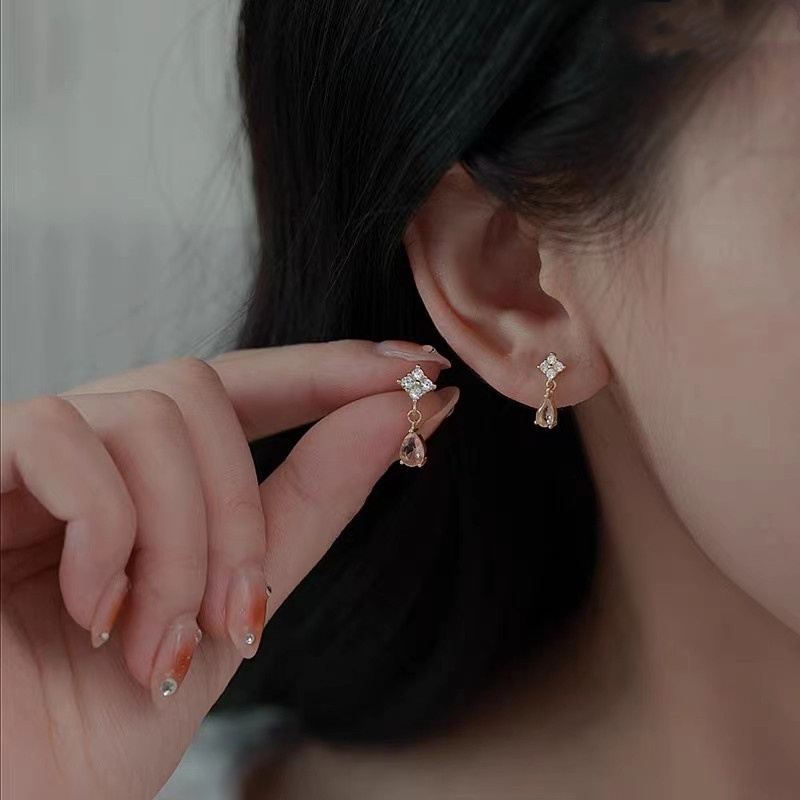 Anting Tetesan Air Sederhana Gaya Zircon Prancis