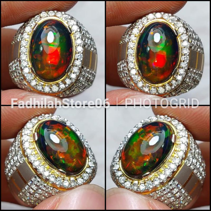 Cincin Perak Natural Kalimaya Black Opal Afrika Top Jarong Best Color