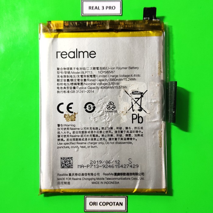BATERAY BATERAI BATRE REALME 3 PRO ORIGINAL COPOTAN