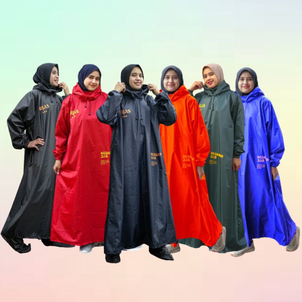 Jas Hujan Hijab Muslimah Wanita Dewasa Jumbo Terusan Anti Rembes Kuat Kekinian Keren Original Hijas Raincoat Jashujan Gamis Syari Perempuan