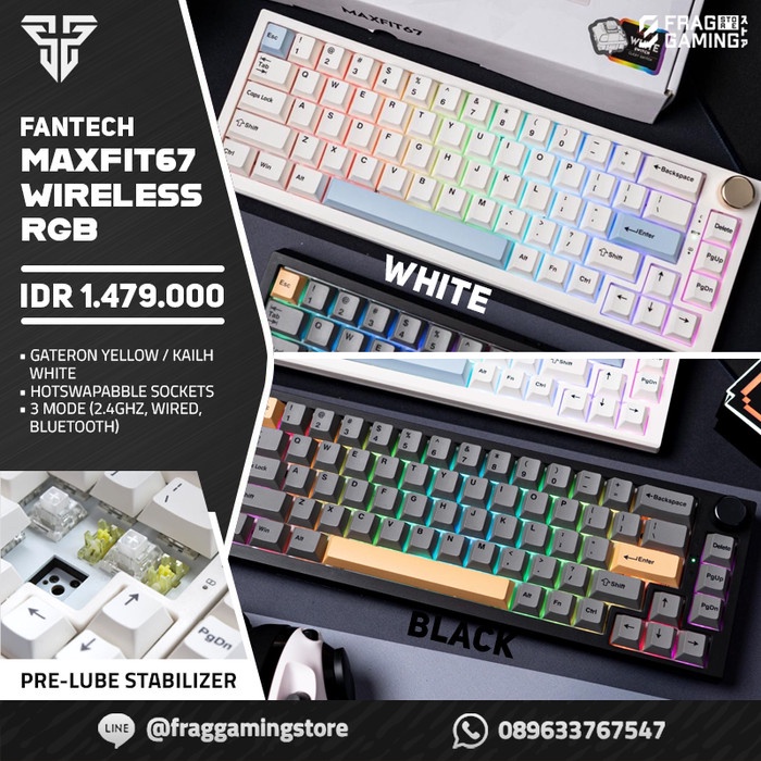 Fantech Maxfit67 / Maxfit 67 Wireless Mechanical Keyboard RGB - WHITE CLICKY, BLACK CASE