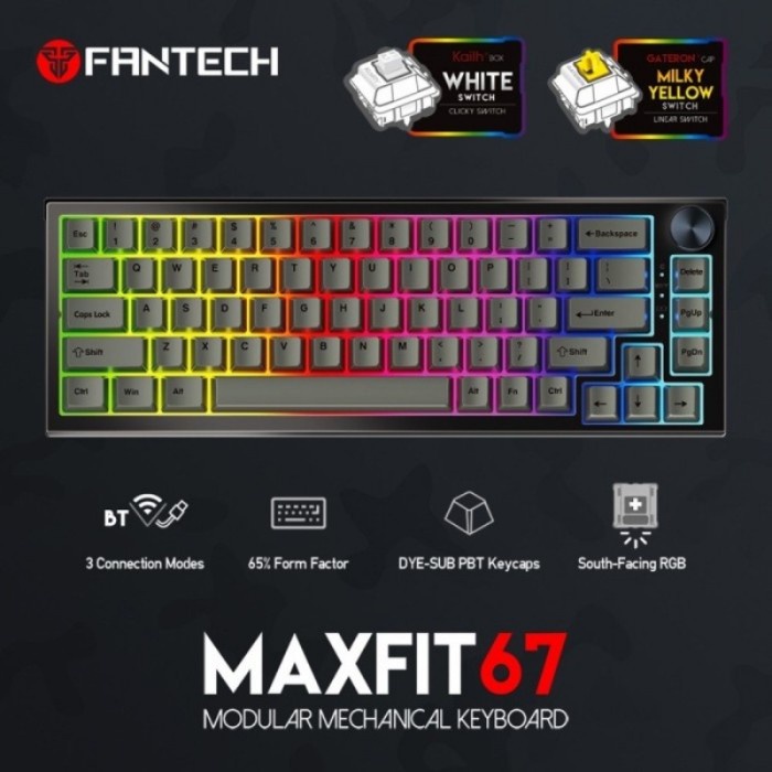 FANTECH MAXFIT67 MK858 WIRELESS MECHANICAL KEYBOARD GAMING MAXFIT 67 - BLACK CASE, WHITE SWITCH