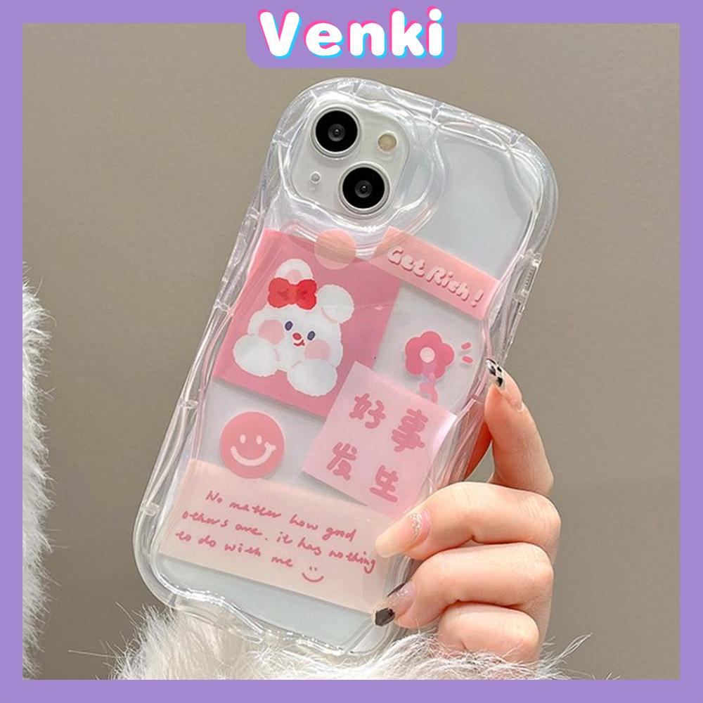 Case iPhone 11 Pro Max TPU Soft Clear Pink Curved Wave Case Cute Cartoon Rabbit Camera Protection Shockproof For iPhone 14 13 12 11 Plus Pro Max 7 Plus X XR