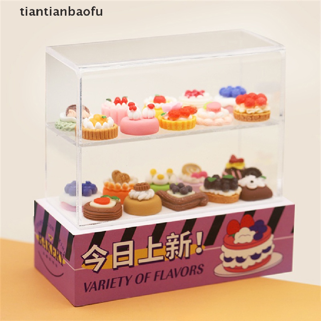 [tiantianbaofu] 1pc 1: 12rumah Boneka Miniatur Pajangan Kue Konter Model Lemari Makanan Penutup Etalase Makanan Snack Kabinet Toko Scene Decor Mainan Butik