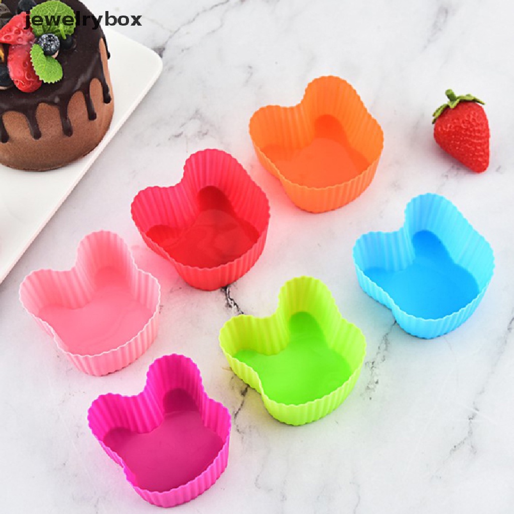 [jewelrybox] 6 Pcs Silicone Bakeware Tools Cupcake Mold Rabbit Shaped Cake Reusable Molds Butik