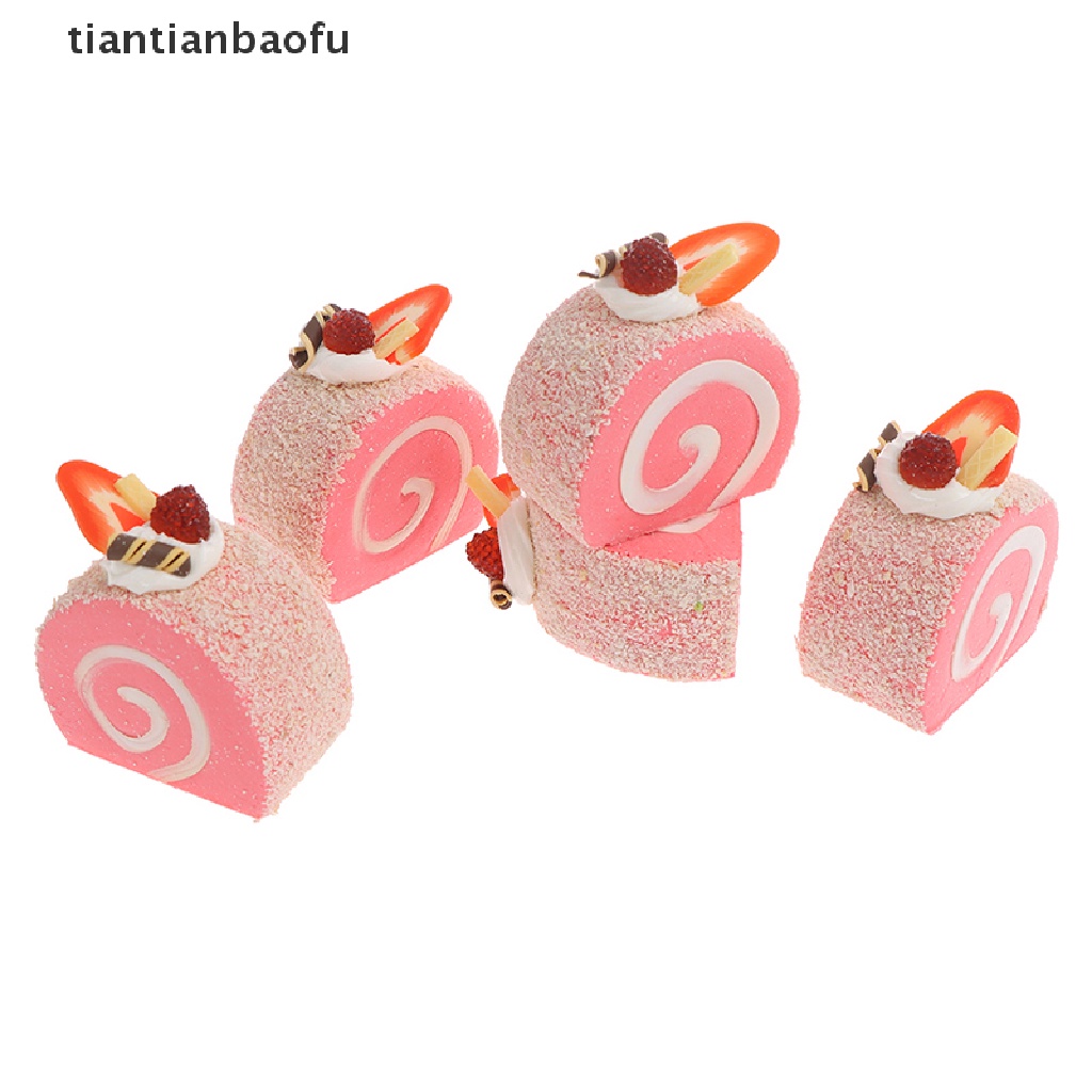 [tiantianbaofu] Krim Simulasi Swiss Roll Buah Buatan Kue Manusia Hidup Palsu Miniatur Butik Makanan