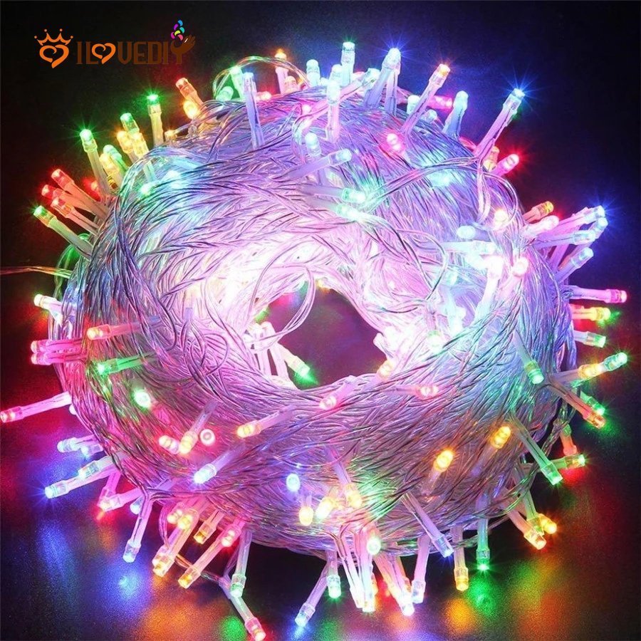 Hot Sale/8Mode 10M 100lampu String Natal Outdoor LED/Tahan Air EU US Plug Taman Mall Eaves Lampu Peri Hias/Natal Pesta Pernikahan Liburan Pencahayaan