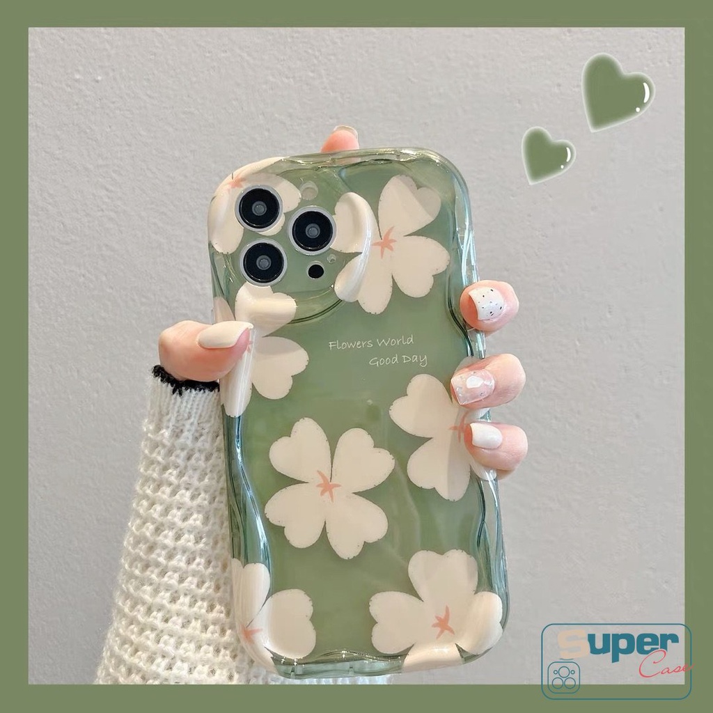 Floral 3D Wavy Curved Edge Fresh Case Kompatibel Untuk iPhone 7Plus 8Plus 11 14 12 13 Pro Max XR X 6s 6 7 8 Plus XS Max SE 2020bunga Musim Panas Lembut Tpu Shockproof Glossy Back Cover