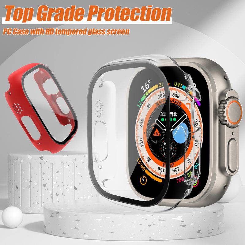 Kaca+case Untuk Apple Watch Ultra 49mm Smartwatch PC Case Pelindung Layar Bumper Tempered iwatch Ultra 49mm Cover Pelindung