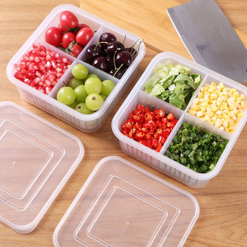 Tempat Penyimpanan Makanan dengan 4 Sekat dan Saringan untuk Buah dan Sayuran