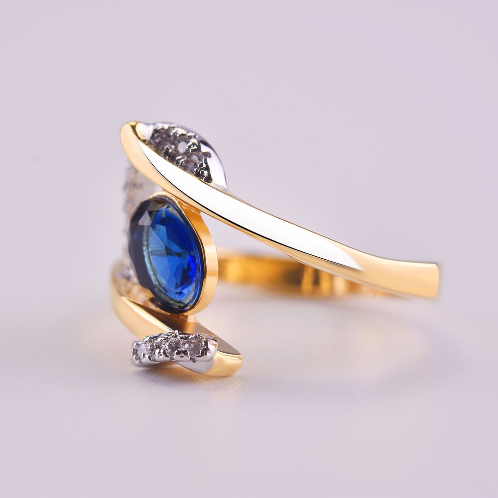 Goldkingdom Fashion Perhiasan Aksesoris Ready Stock Berlapis Emas Safir Dua Warna Cincin Eropa Dan Amerika Wanita Pertunangan Cincin