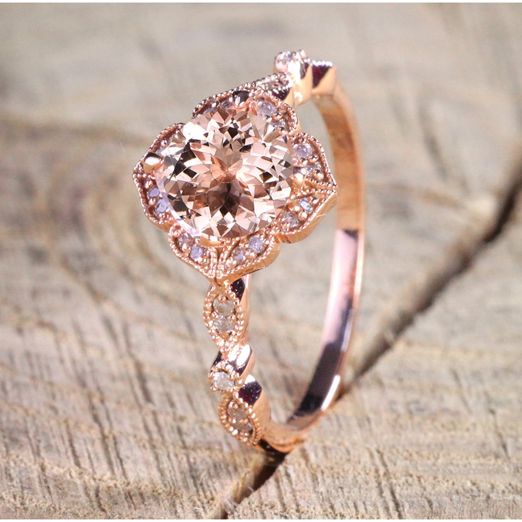 Goldkingdom Aksesoris Perhiasan Fashion Ready Stock Niche Desain Putri Pertunangan Cincin Dengan Berlian Micro-set Pink