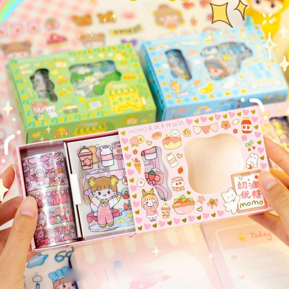 Lanfy Kotak Goo Card Guka Sticker Set Lucu Kartun Scrapbooking Siswa Alat Tulis Goo Card Stiker DIY Jurnal Stiker