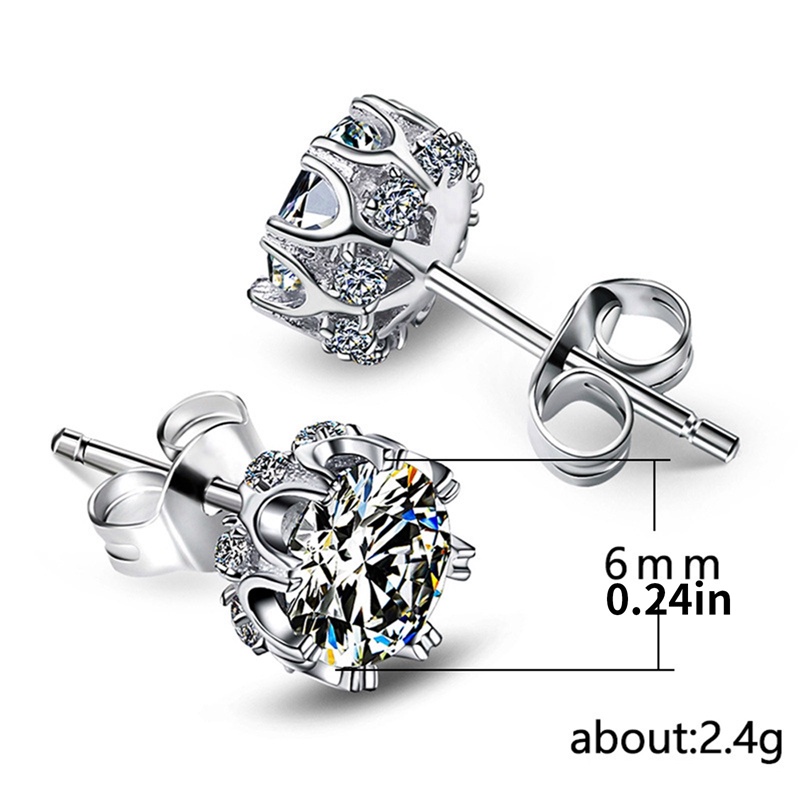Wanita Bulat Kristal Solitaire Berlian Studs Halo Earrings