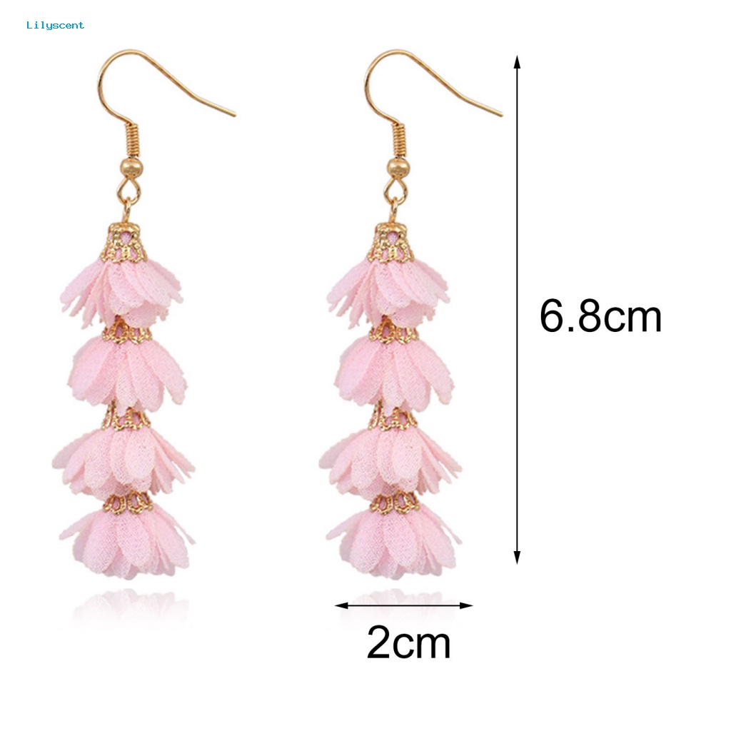 Lilyscent 1pasang Aksesori Menjuntai Anting Pesona Hadiah Kain Bunga Panjang Anting Boho Sederhana